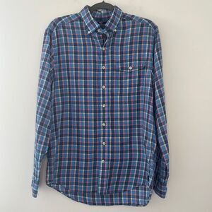 Vineyard Vines Mens Crosby Long Sleeve Shirt Blue Pink Classic Fit Plaid Medium
